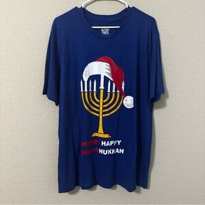Christmas Hanukkah T-Shirt Blue Short Sleeve Seven Oaks Merry Happy Holiday